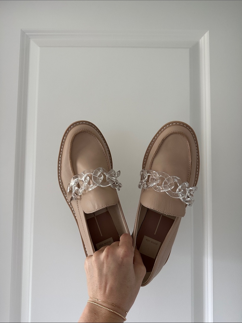 Dolce Vita Beige Loafers with Chain Detail